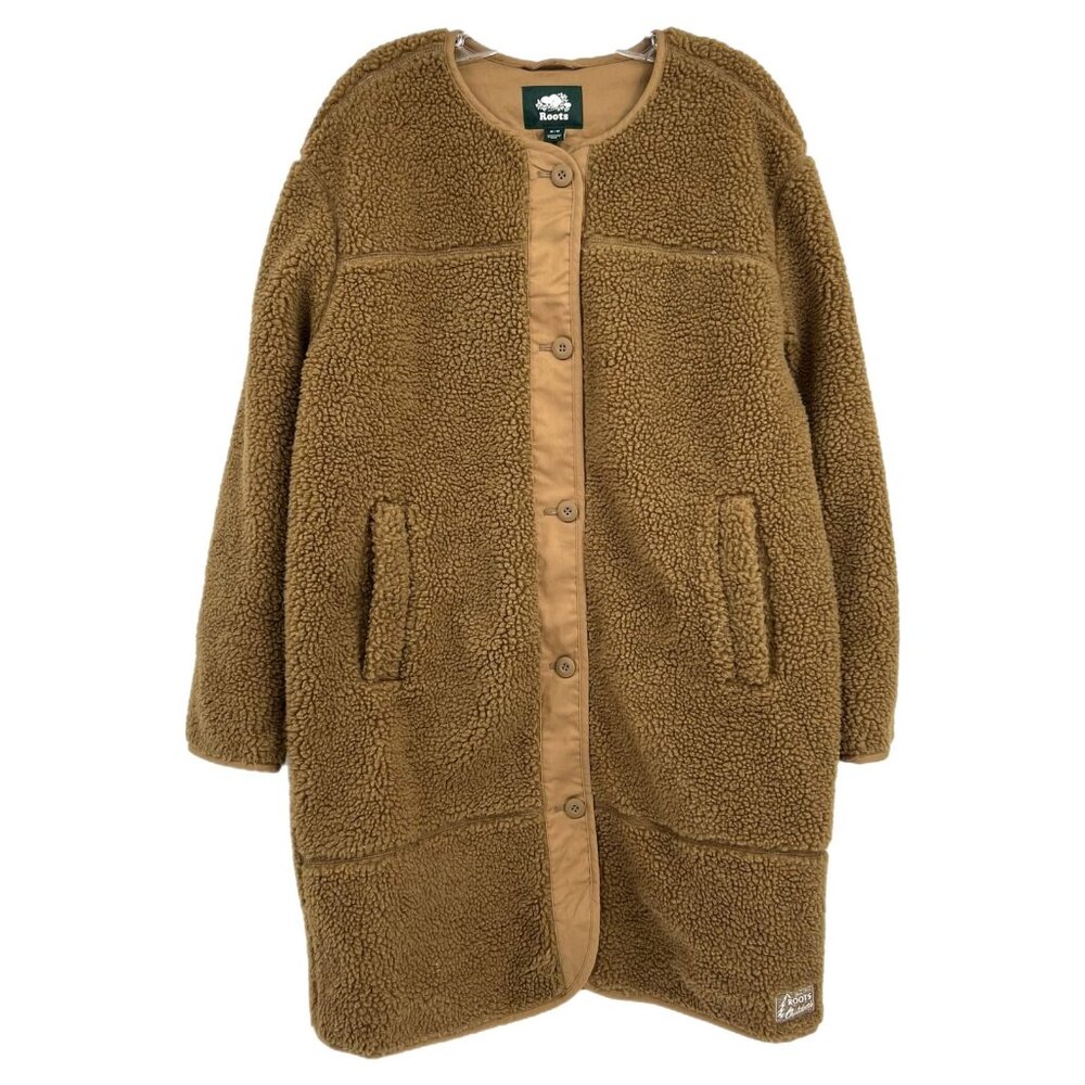 Roots Tan Button-Up Sherpa Teddy Coat | Size M
